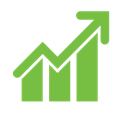 green and white upward trend bar chart with arrow icon