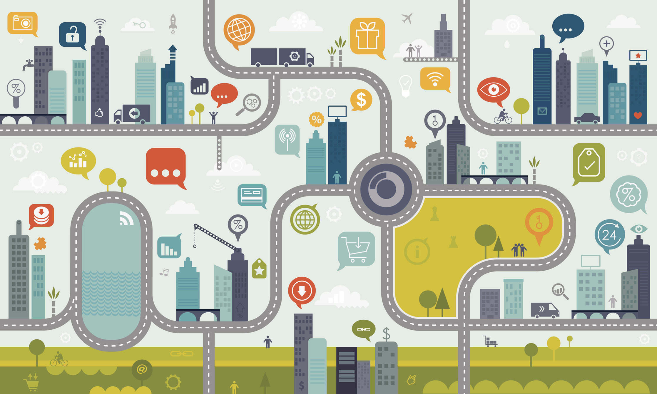 Using Internet Endless Pattern Concept. Vibrant illustration including large icon set.
