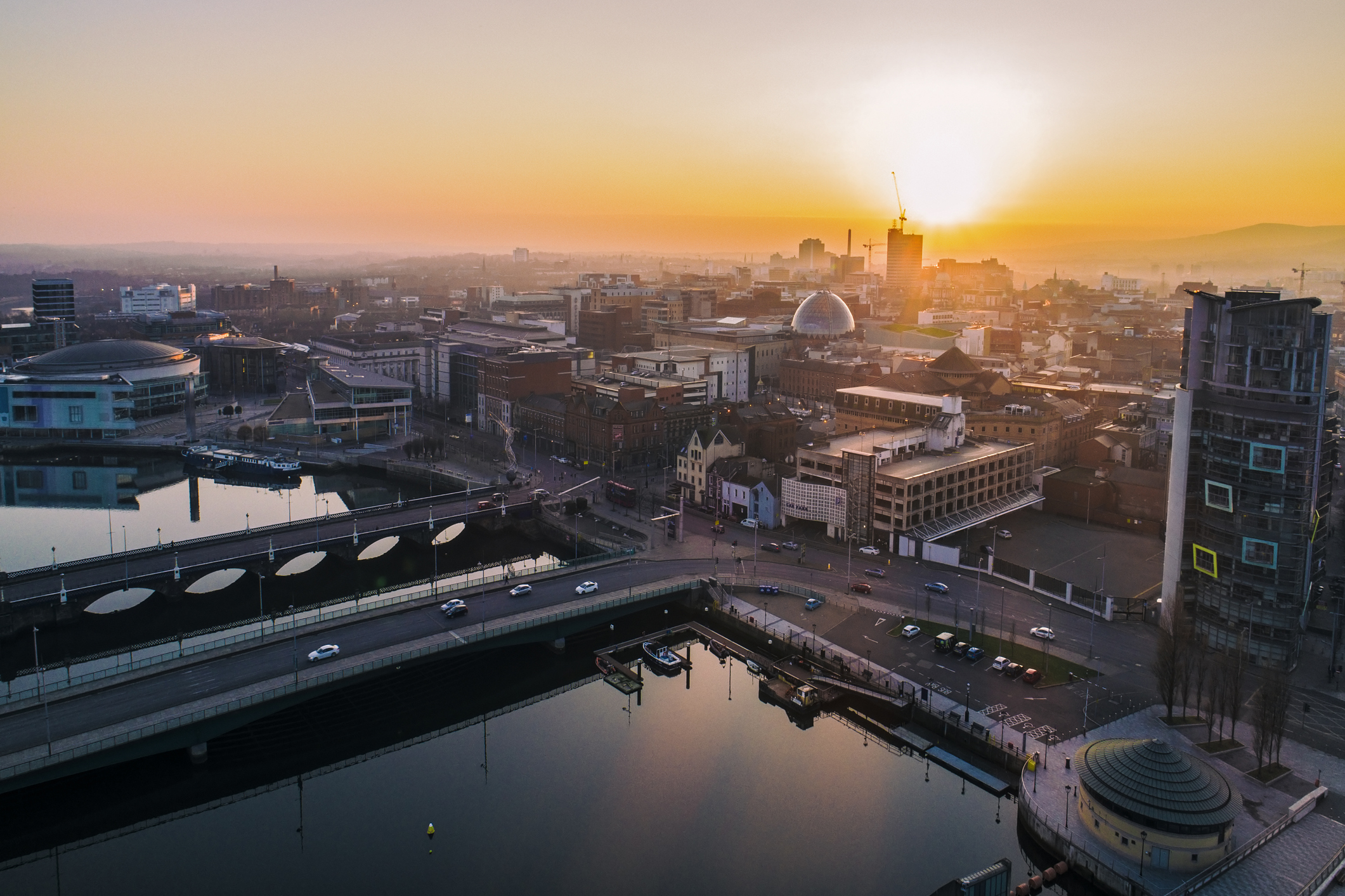 Belfast city center form a drone