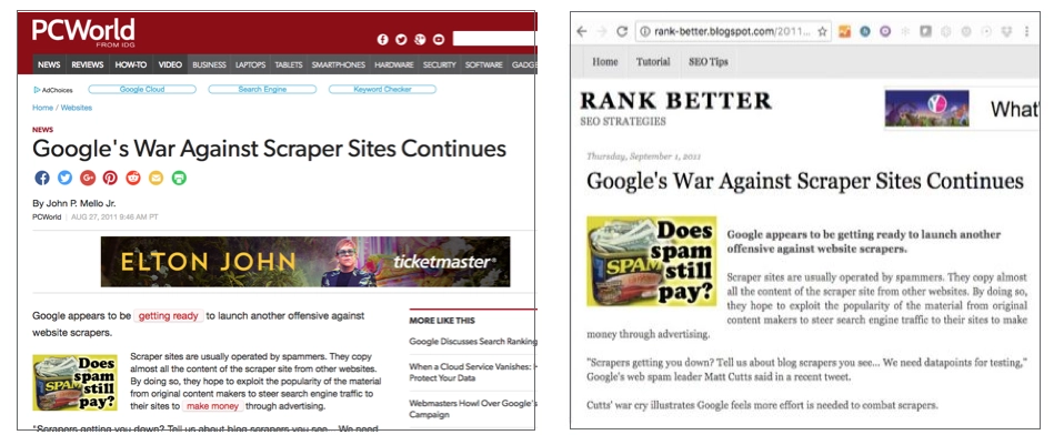Example of original article vs. a scraped article image