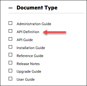 run an empty search, then under the filters select Document Type > API Definitions.