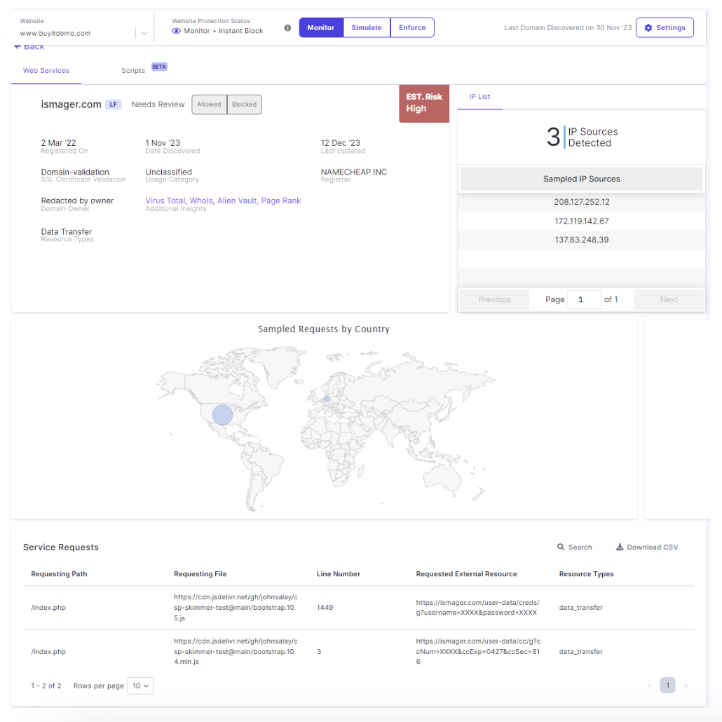 Imperva Client-Side Protection product screenshot