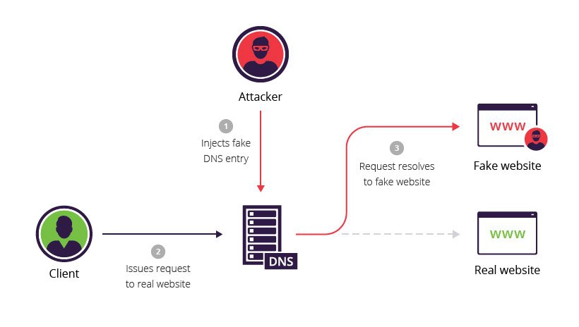 Serveur DNS compromis effectuant une attaque de spoofing DNS