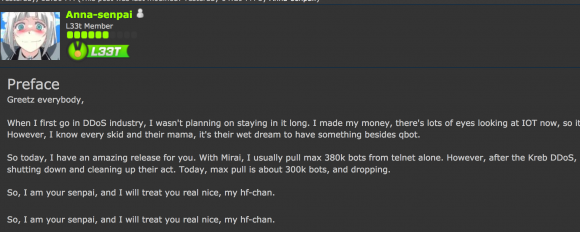 Mirai creater pulls 380,000 bots from telnet.