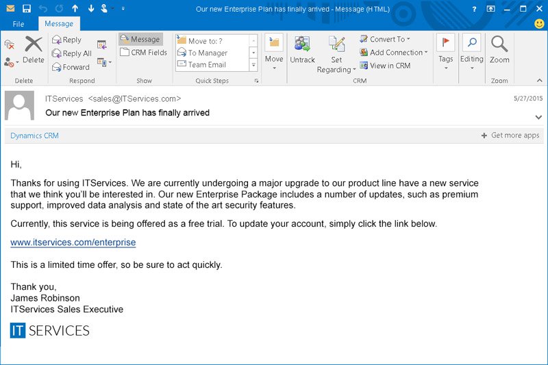 Spear phishing attack example - Spear phishing email