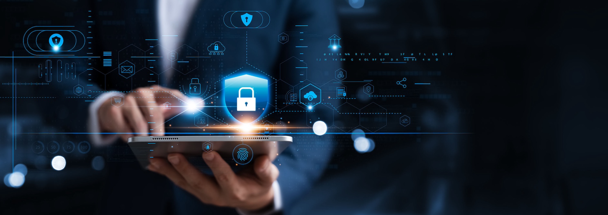 businessman using tablet internet network security